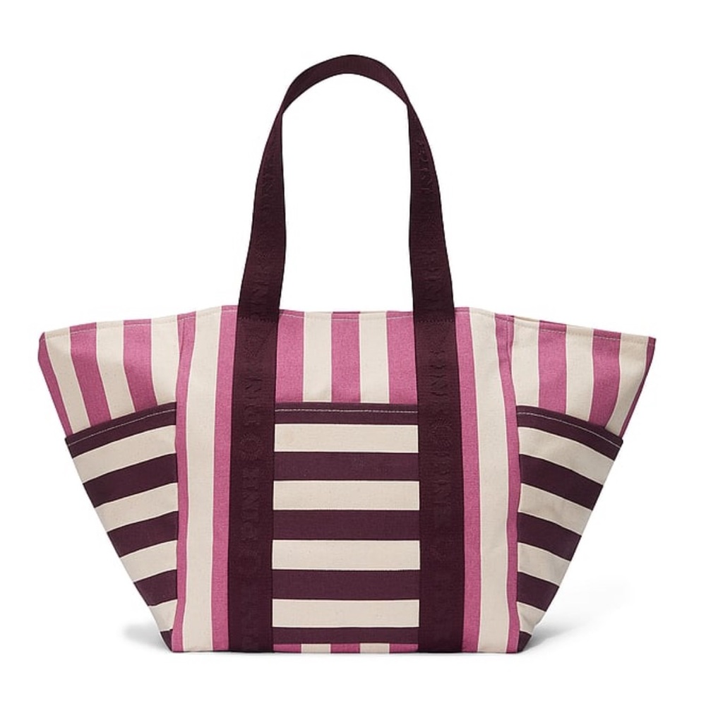 NWT VICTORIA’S SECRET Striped Large Canvas Tote Bag NEW